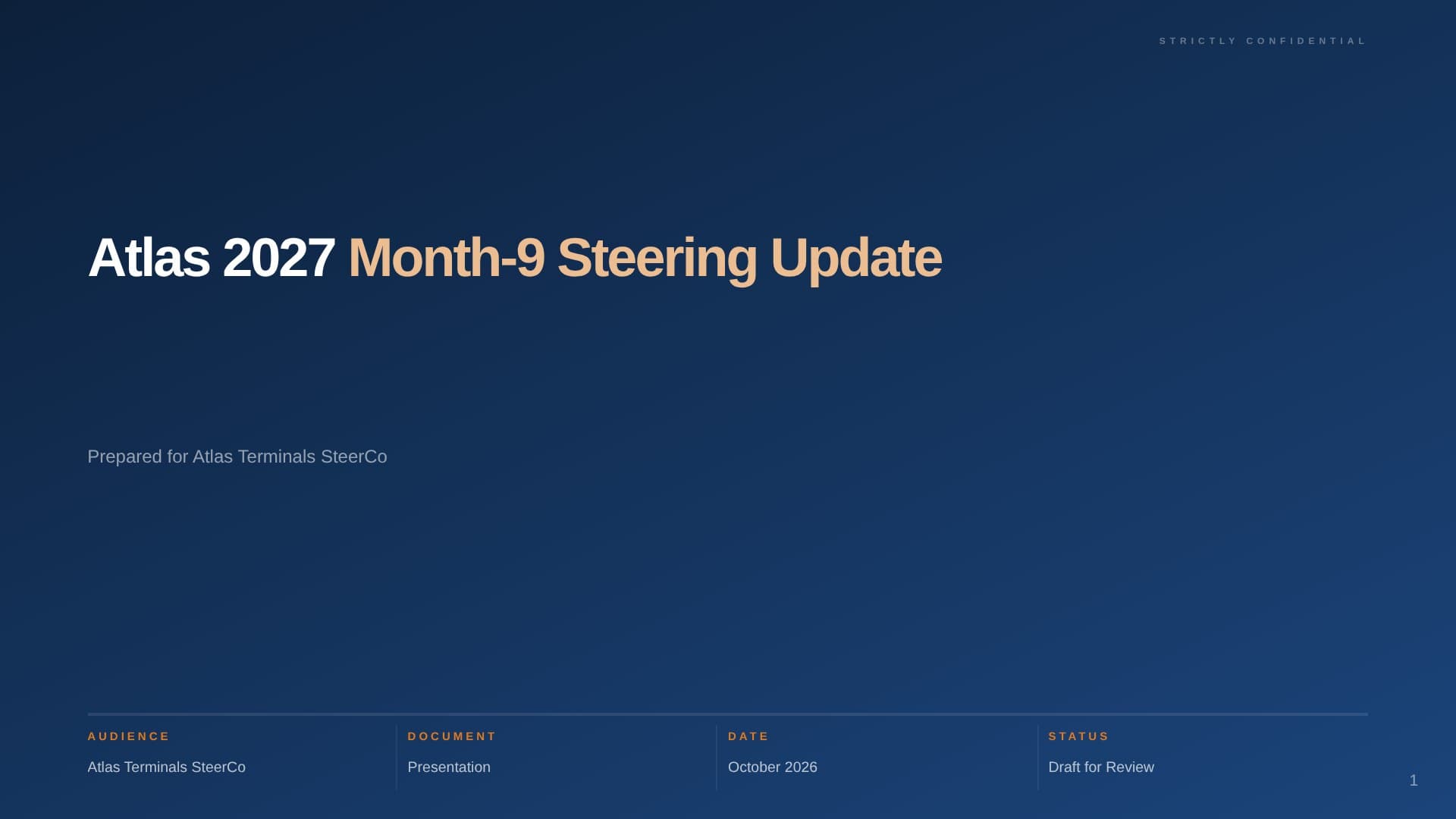 Real Whyston output: the cover of a steering committee deck