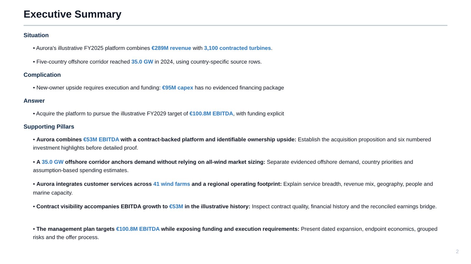 Slide 2: Executive summary